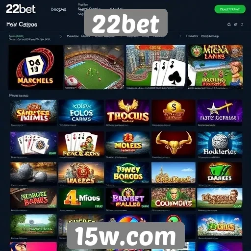 Variedade de jogos disponíveis na plataforma 22bet